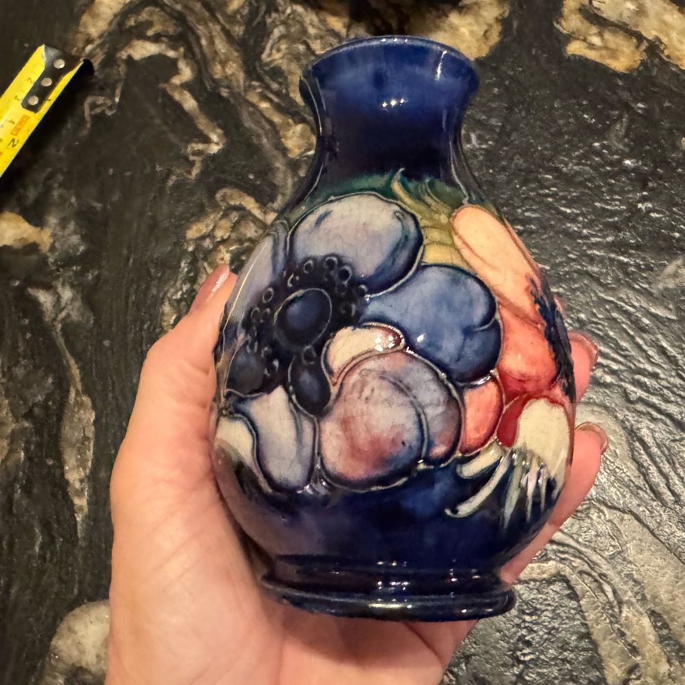 Moorcroft antique Floral Ceramic Vase with Blue and pink Accents anemone